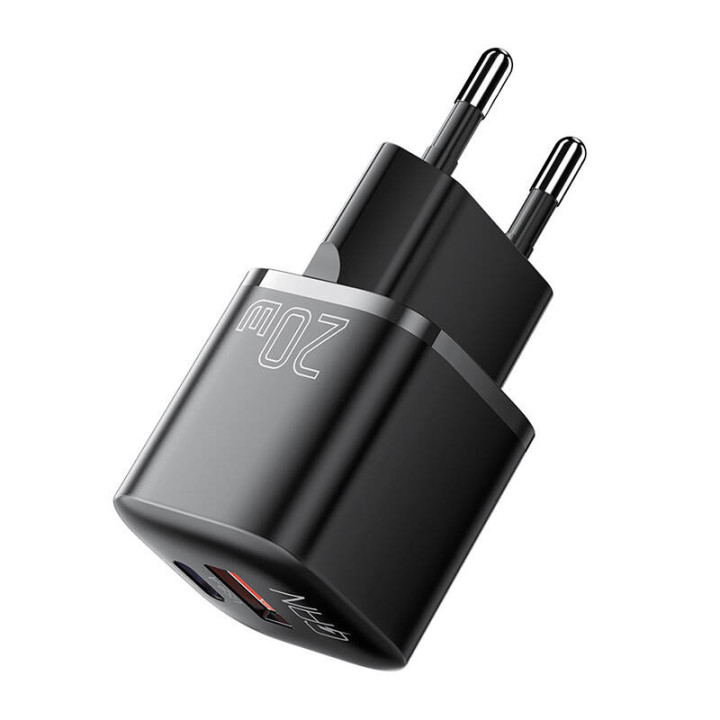 Lādētājs USB-C+USB-A 20 W Essager GaN (melns)