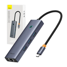 4in1 centrmezgls Baseus UltraJoy USB-C līdz 3x USB 3.0 + RJ45 (telpas pelēks)