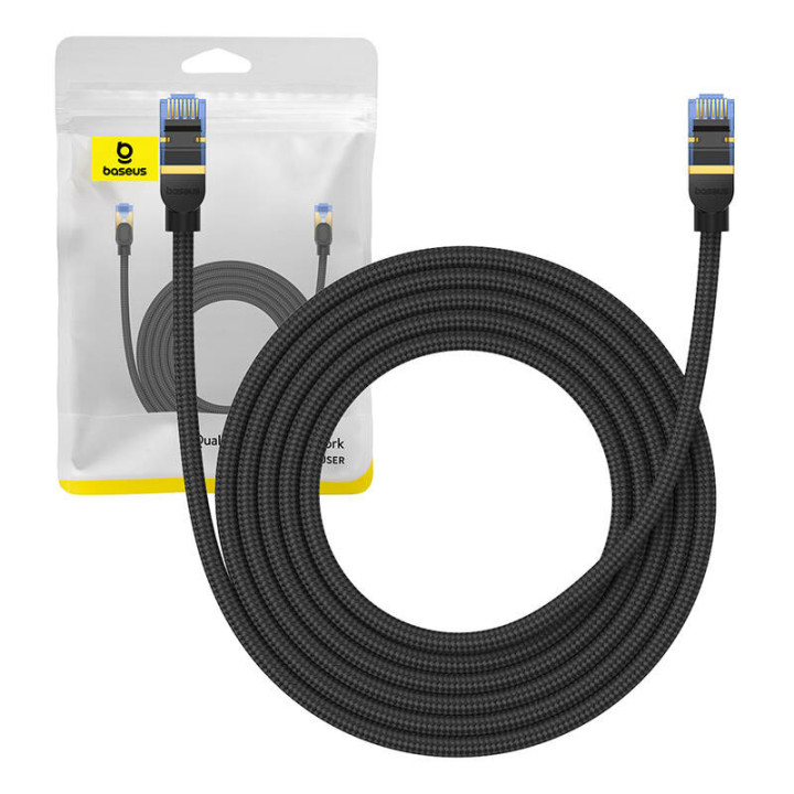 Pintas tinklo kabelis Cat.7 Baseus Ethernet RJ45, 10Gbps, 3m (juodas)
