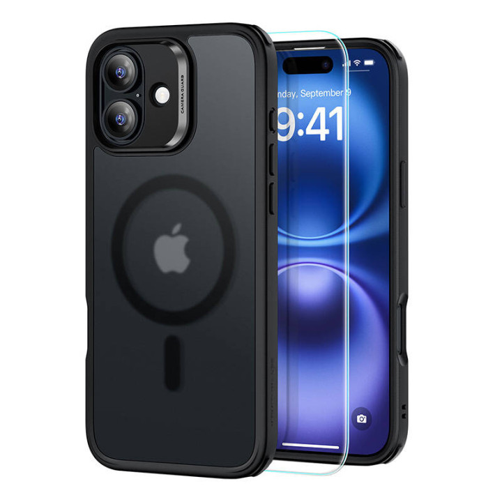 ESR Hybrid Case (HaloLock) iPhone 16 ar ekrāna aizsardzības komplektu (melns)