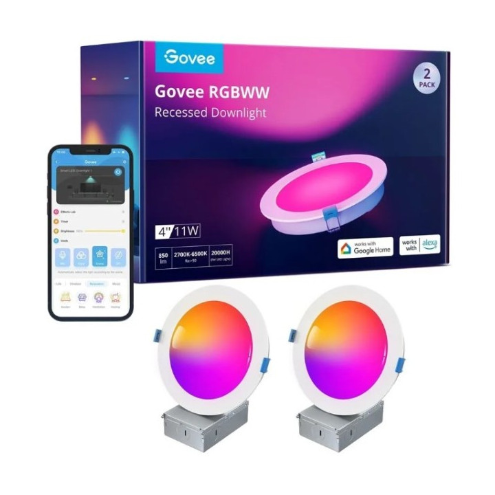 Govee B601B Smart LED padziļinātas gaismas 2-pack | Oprawa sufitowa LED | 4 kabeļi, RGBWW, Wi-Fi, Bluetooth