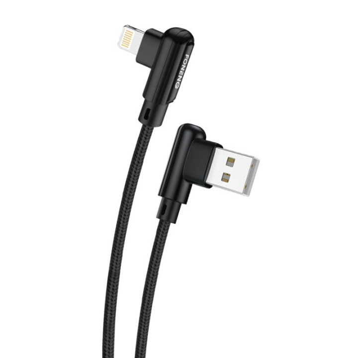 Leņķiskais USB kabelis priekš Lightning Foneng X70, 3A, 1m (melns)