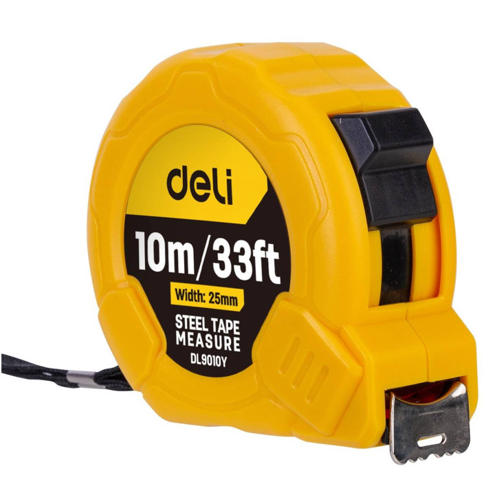 Tērauda mērlente 10 m/25 mm Deli Tools EDL9010Y (dzeltena)