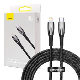 USB-C kabelis Lightning Baseus Glimmer Series, 20W, 2m (melns)
