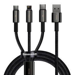 Baseus Tungsten Gold 3w1 USB tai mikro-USB / USB-C / Lightning, 3,5 A, 1,5 m (kirkko)