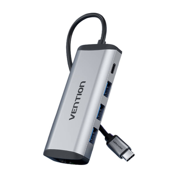 USB-C uz USB-C dokstacija, 3x USB3.0, PD 0,15 m Vention THAHB, pelēks
