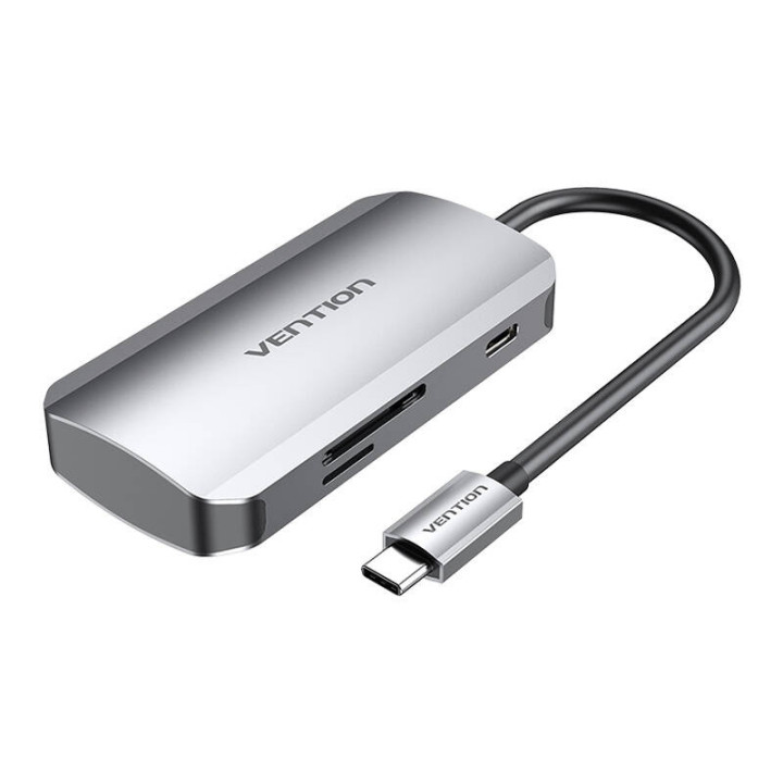 Nuo USB-C iki 3x USB3.0 prijungimo stoties, SD, TF, PD 0,15 m ventiliacijos TNHHB, pilka