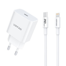 Зарядное устройство VFAN E04, USB-C, 20 Вт, QC 3.0 + кабель Lightning (белый)