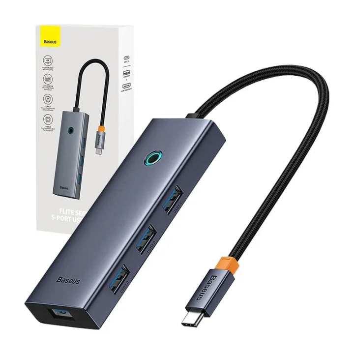 Hub 5w1 Baseus UltraJoy 5-Port (1xHDMI4K@30Hz + 4xUSB 3.0) harmaa
