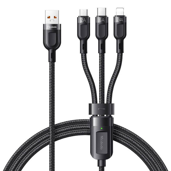 3in1 USB-USB-C / Lightning / Micro USB -kaapeli, Mcdodo CA-0930, 6A, 1,2 m (musta)