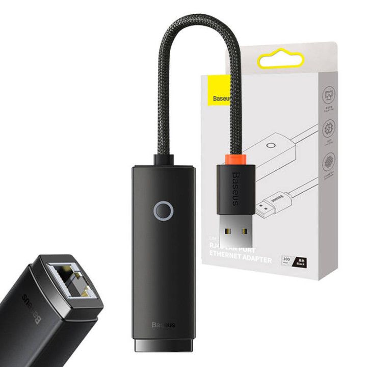 Baseus Lite sērijas USB uz RJ45 tīkla adapteris, 100Mbps (melns)