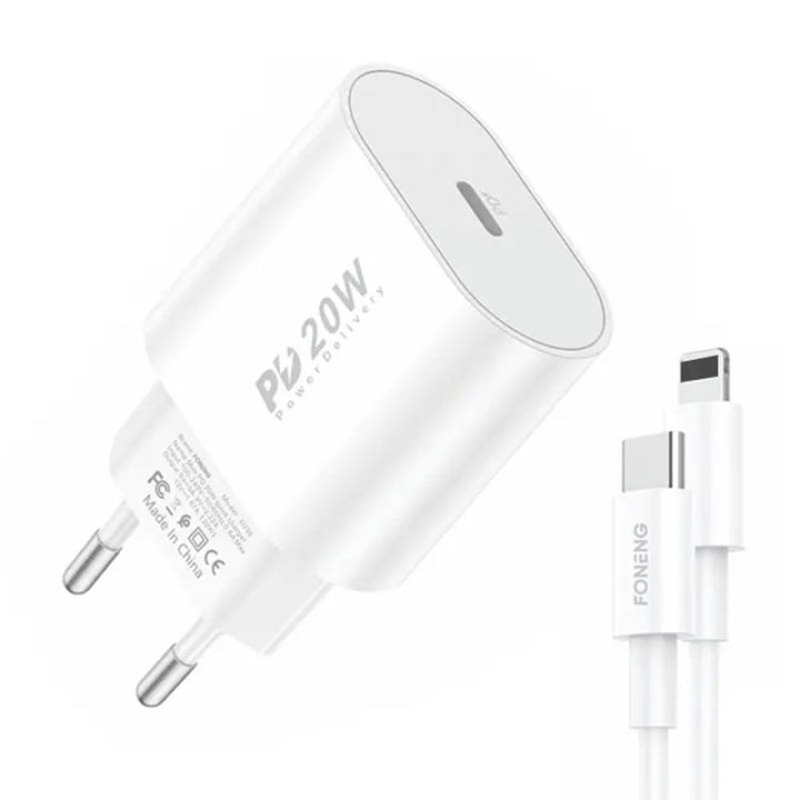 Greitas įkroviklis Foneng 1x USB PD 3.0 EU39 20W + USB C to Lightning