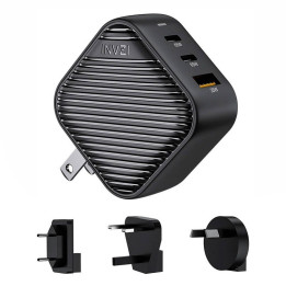 INVZI GanHub 2x USB-C + USB-seinälaturi, 65 W, EU/UK/AU/US (musta)