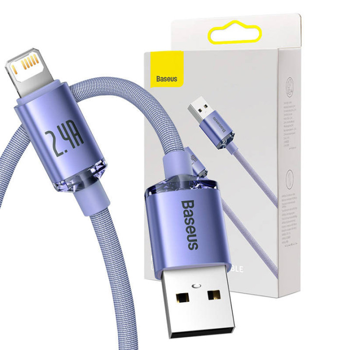 Baseus Crystal Shine kabelis USB uz Lightning, 2.4A, 1.2m (violeta)