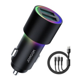 Automobilinis įkroviklis Joyroom JR-CL10, 2x USB, 4.8A + laidas 3in1 (juodas)