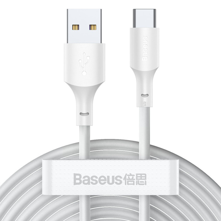 „Baseus Simple Wisdom“ duomenų kabelio rinkinys iš USB į Type-C 5A (2 vnt/komplektas）1,5 m baltas)