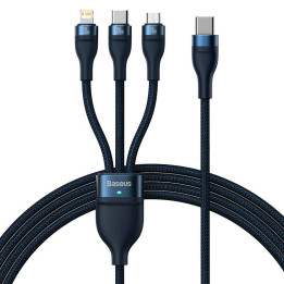 3 viename USB laidas „Baseus Flash Series 2“, USB-C + mikro USB + „Lightning“, 100 W, 1,5 m (mėlyna)