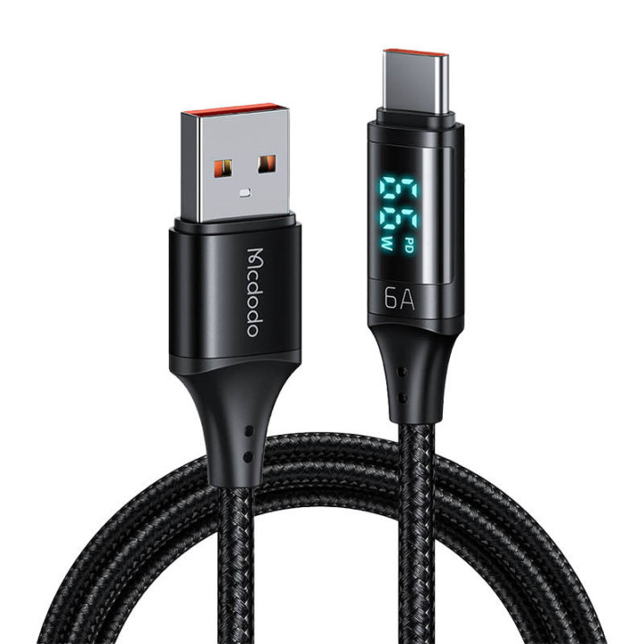 Kabelis iš USB į USB-C Mcdodo CA-1080 su ekranu, 66 W, 6 A, 1,2 m (juodas)