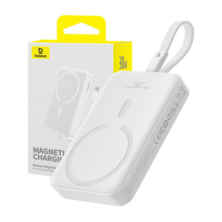 Powerbank Baseus Magnetic Mini 10000mAh, USB-C 30W MagSafe (balts)
