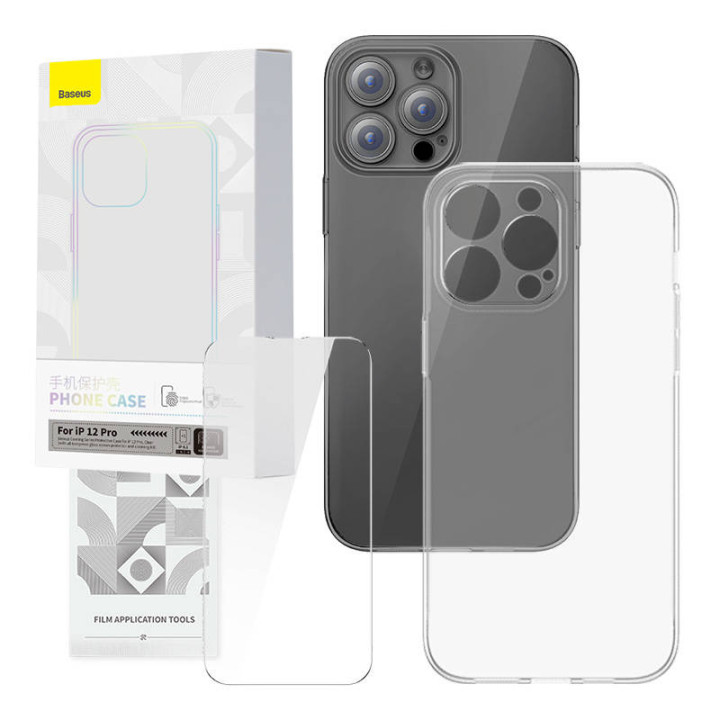 Läbipaistev ümbris ja karastatud klaasist komplekt Baseus Corning iPhone 12 Pro jaoks