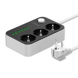 Strāvas sloksne ar 3 maiņstrāvas rozetēm, 6x USB, LDNIO SE3631, 1,6 m (melns)