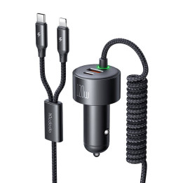 Mcdodo CC-0370 autolaadija, USB-C, Lightning, 120W, sissetõmmatavad kaablid