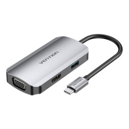 USB-C dokstacijas pie HDMI, VGA, USB 3.0, PD 0,15 m Vention TOAHB, pelēks