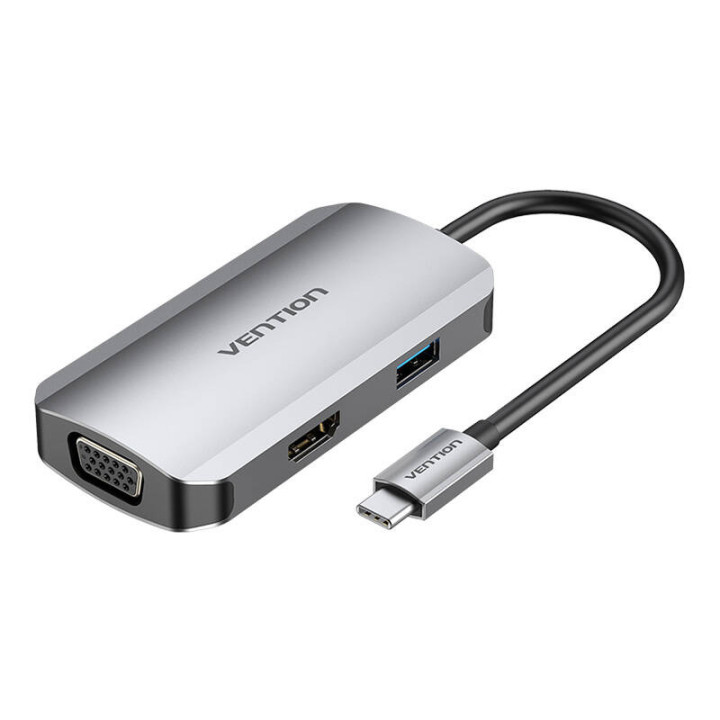 USB-C prijungimo stotis prie HDMI, VGA, USB 3.0, PD 0,15 m ventiliacijos TOAHB, pilka