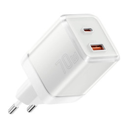 Sienas lādētājs Yueqi 70 W GaN USB-C + USB-A (balts)
