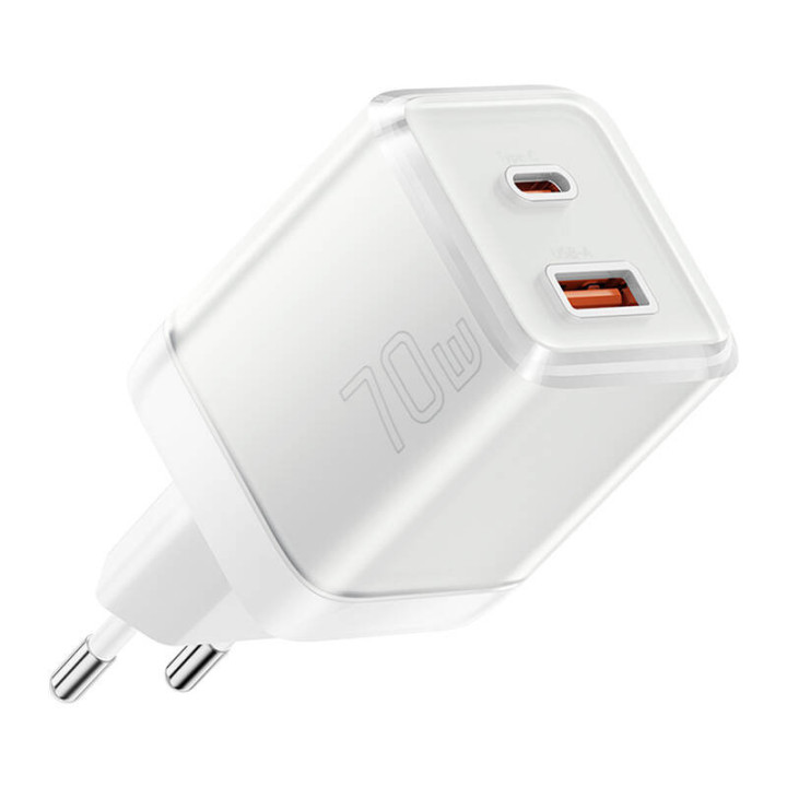 Seinälaturi Yueqi 70W GaN USB-C + USB-A (valkoinen)
