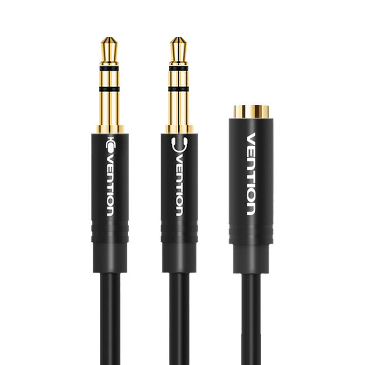 Kaabel Audio 2x 3,5 mm isane kuni 3,5 mm emane Vention BBUBY 0,3 m must