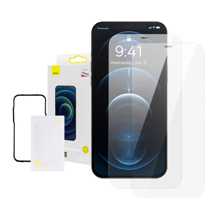 Закаленное стекло Baseus прозрачное 0,3 мм (6,1 дюйма) для iPhone 12/12 Pro (2 шт.)