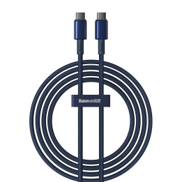 USB-C kabelis su USB-C Baseus Tungsten Gold, 100W, 2m (niebieski)
