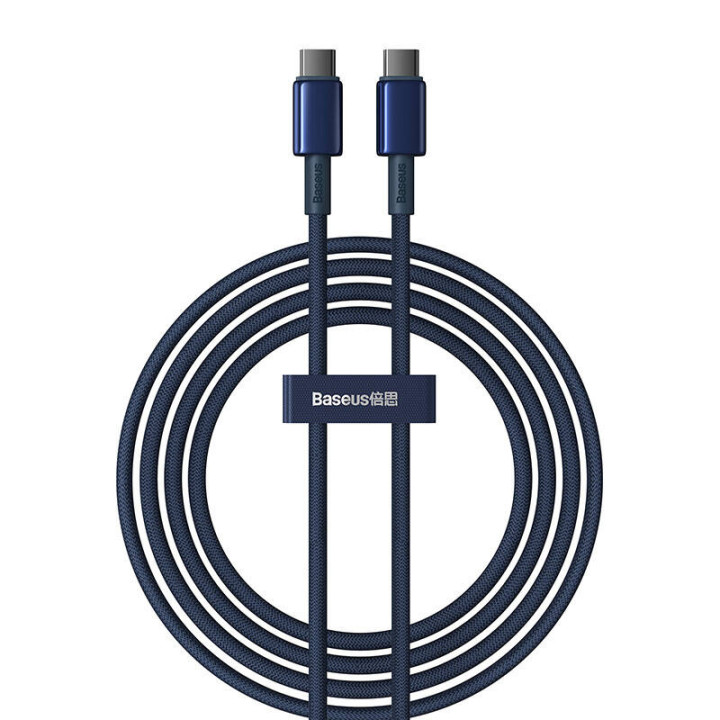 USB-C kabelis su USB-C Baseus Tungsten Gold, 100W, 2m (niebieski)