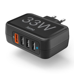 Hama sieninis įkroviklis 4 lizdų QC3.0 USB-A 33W juodas