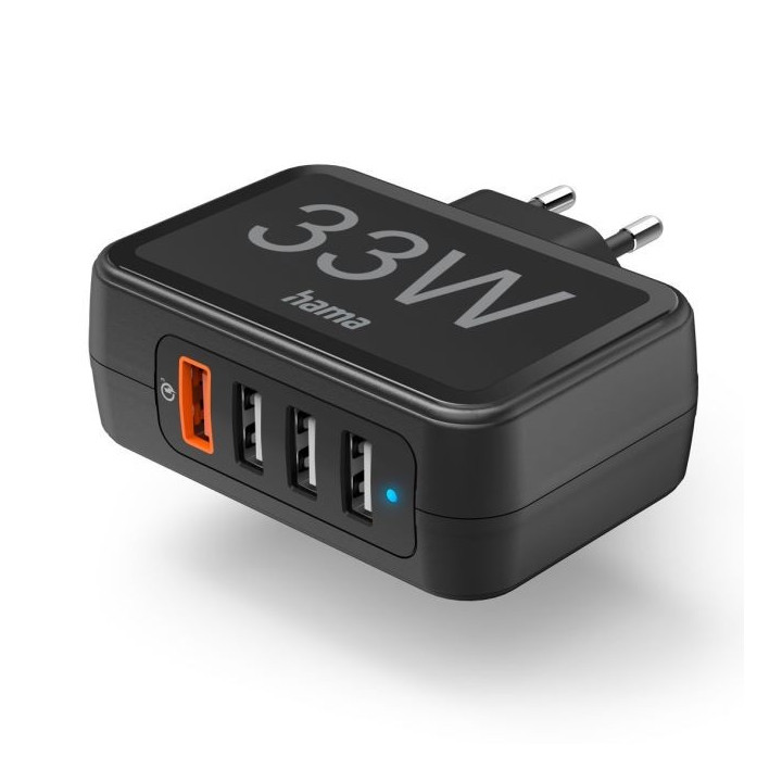 Hama seinälaturi 4-paikkainen QC3.0 USB-A 33W musta