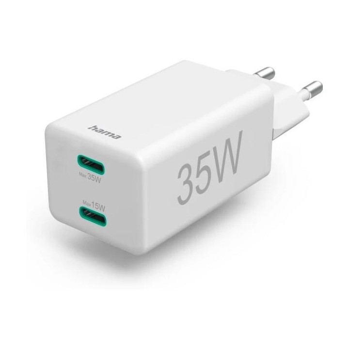 Hama mini 35W, PD/QC 3.0 (2X USB-C), balta
