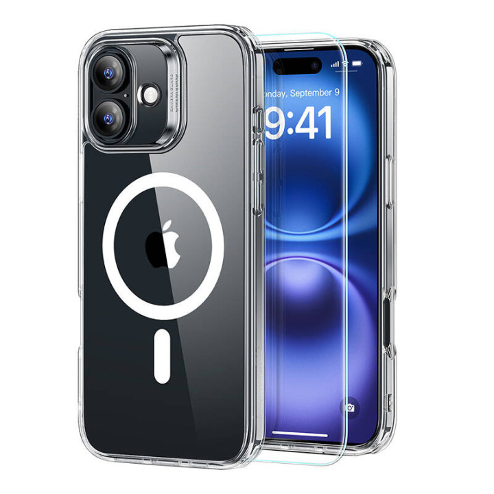 Hübriidümbris (HaloLock) ESR iPhone 16 jaoks koos ekraanikaitsekomplektiga (selge))