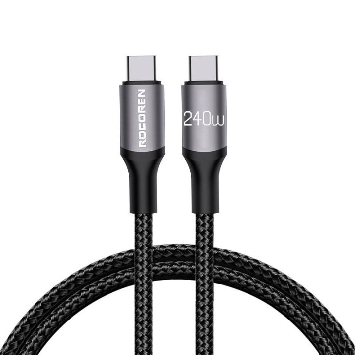 Ātrās uzlādes kabelis Rocoren USB-C uz USB-C Retro Series 1m 240W (pelēks)