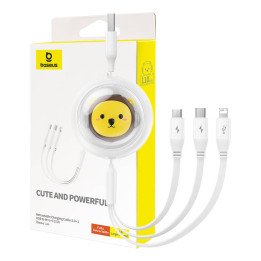 Įkrovimo kabelis 3w1 Baseus USB į USB-C, USB-M, Lightning 3,5A, 1,1m (baltas)