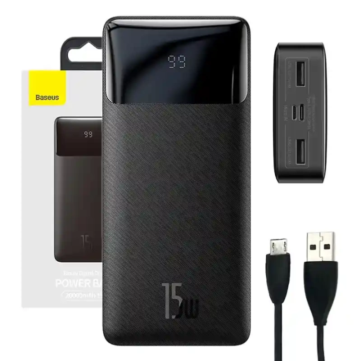 Powerbank Baseus Bipow 20000мАч, 2xUSB, USB-C, 15Вт (черный)