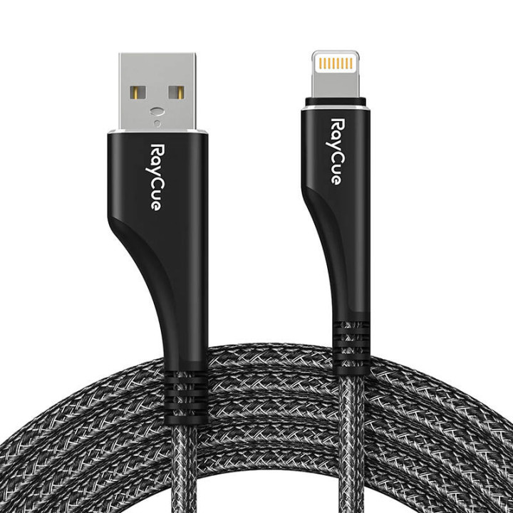 RayCue CA01 USB-A līdz zibens kabelim 1,2 m 2,4 A (melns)