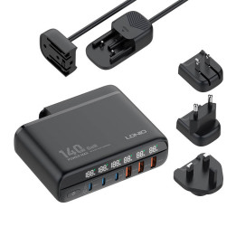 Barošanas lādētājs ar displeju 140W LDNIO A6140C 3x USB-A + 3x USB-C, US/UK/ES (melns)