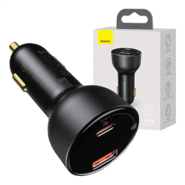 Auto lādētājs Baseus Superme, USB, USB-C, 100W (melns)