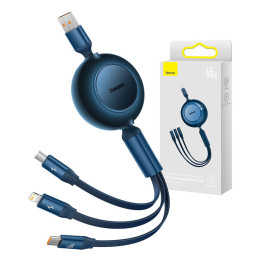 Baseus Bright Mirror 3, USB 3-in-1 -kaapeli mikro-USB:lle / USB-C:lle / Lightning 66 W / 2A 1,1 m (sininen)