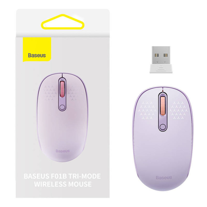 Bezvadu pele Baseus F01B trīsrežīmu 2.4G BT 5.0 1600 DPI (violeta)