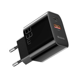 Sienas lādētājs Mcdodo CH-0922 USB + USB-C, 33W + USB-C kabelis (melns)