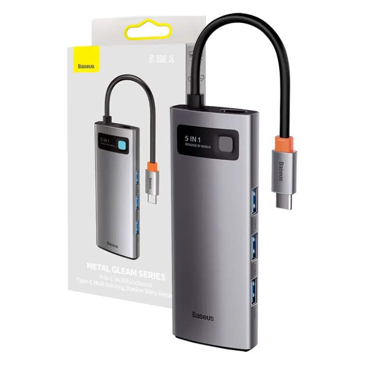 Adapteris 5in1 Baseus Hub USB-C līdz 3x USB 3.0 + HDMI + USB-C PD