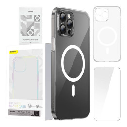 Telefono dėklas Baseus Magnetic Crystal Clear, skirtas iPhone 12 Pro Max (skaidrus) su viso grūdinto stiklo ekrano apsauga ir va