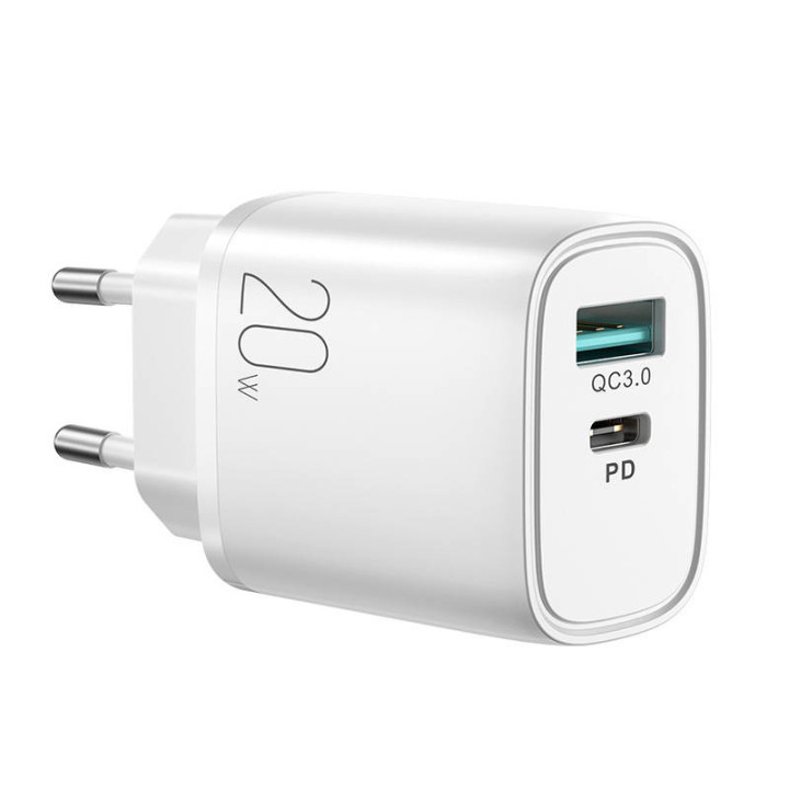 20 W dviejų prievadų įkroviklis (QC3.0+PD) Joyroom L-QP2011 (baltas)